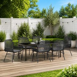 Outdoor Dining Set 7 Piece Black Poly Rattan Garden Furniture Patio Table Chairs
