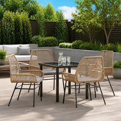 Outdoor Dining Set 5 Piece Garden Furniture Poly Rattan Brown with Cushions