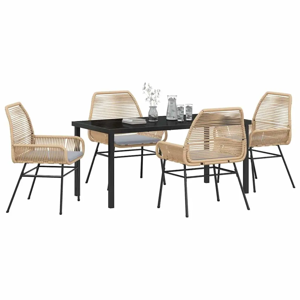 5 Piece Outdoor Garden Dining Set Brown Poly Rattan Table with Cushions