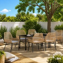 Garden Dining Set 7 Piece Outdoor Furniture Brown Poly Rattan Table Chairs