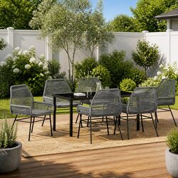 Garden Dining Set 7 Piece Outdoor Furniture Grey Poly Rattan Table Chairs