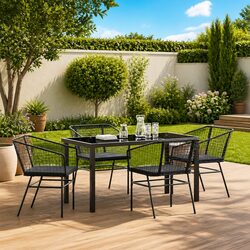 Garden Dining Set 5 Pieces Black Outdoor Furniture Glass Top Steel Frame