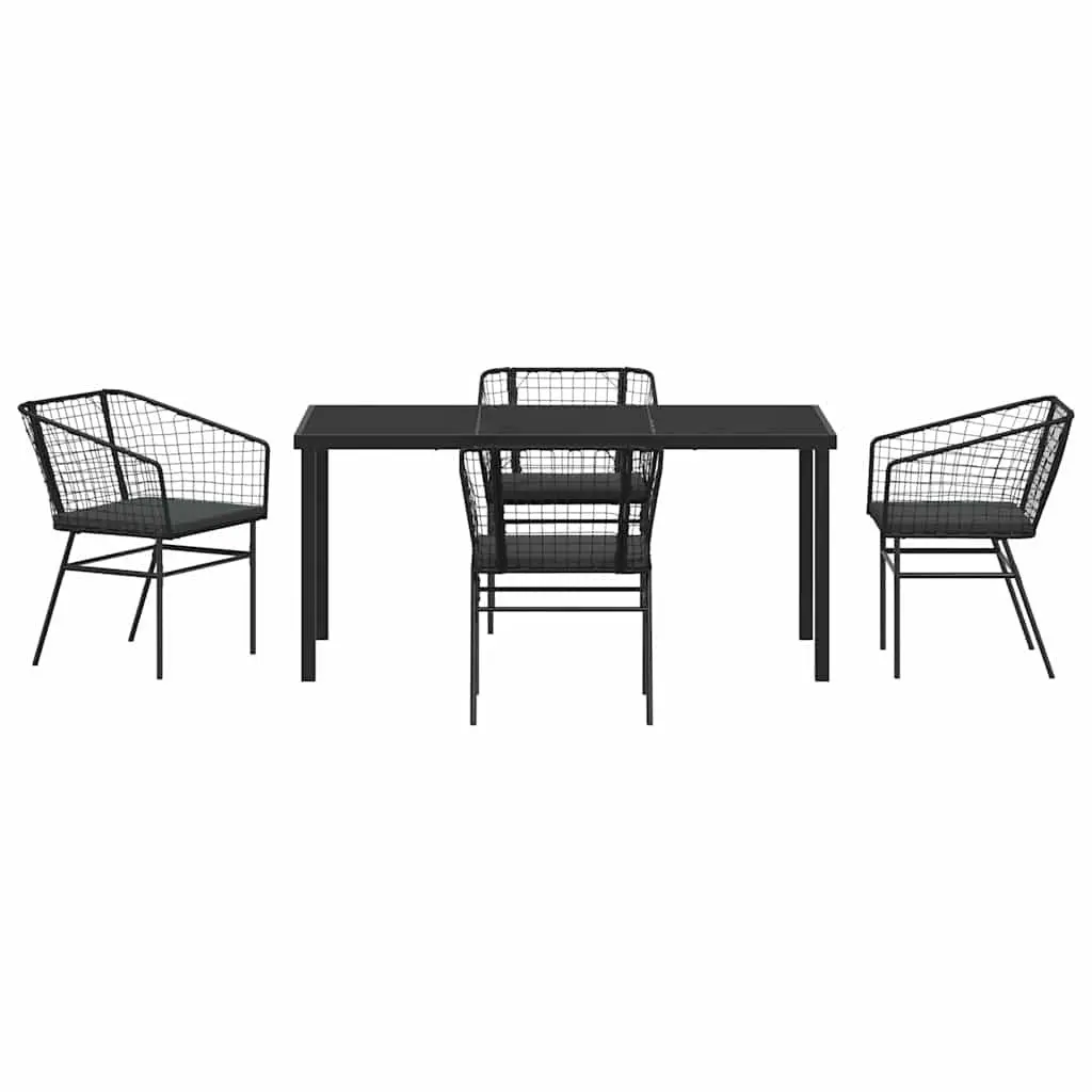 Outdoor Dining Set 5 Piece Garden Furniture Black Poly Rattan Glass Tabletop