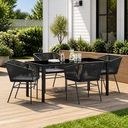 Garden Dining Set 5 Piece Outdoor Furniture Black Steel Frame with Cushions