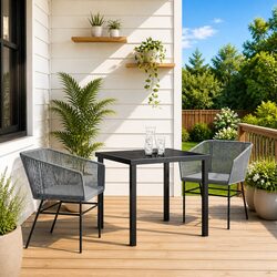 Garden Dining Set 3 Pieces Outdoor Furniture Grey Powder-Coated Steel Cushion