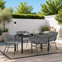 Garden Dining Set 5 Piece Outdoor Furniture Patio Table Chairs Grey Steel Glass