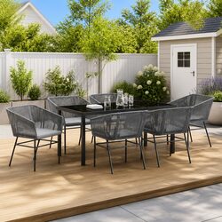 Garden Dining Set 7 Piece Outdoor Furniture Patio Table Chairs Grey Steel