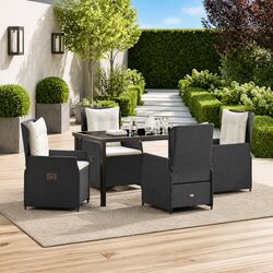 Garden Dining Set 5 Piece Outdoor Furniture Black Poly Rattan Table Chairs