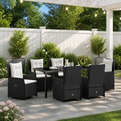 Garden Dining Set 7 Pieces Black Outdoor Furniture Patio Table Chairs