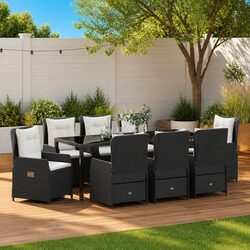 Garden Dining Set 9 Piece Black Poly Rattan Outdoor Furniture Patio Table Chairs