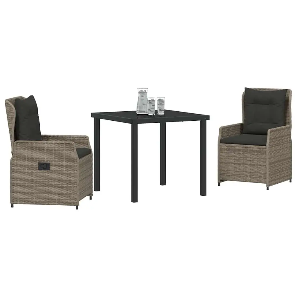 Garden Dining Set 3 Piece Grey Outdoor Patio Furniture Rattan Table Chairs