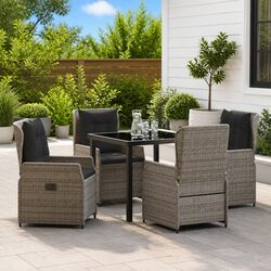 Outdoor Garden Dining Set 5 Pieces Grey Poly Rattan Table Chairs Patio Furniture