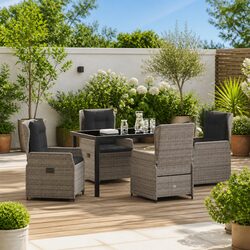 Garden Dining Set 5 Piece Grey Outdoor Furniture Poly Rattan Table Chairs