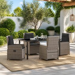 Garden Dining Set 5 Pieces Grey Poly Rattan Table Chairs Outdoor Furniture