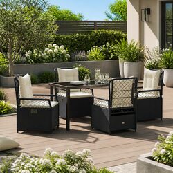 Garden Dining Set 5 Piece Outdoor Furniture Black Poly Rattan Table Chairs