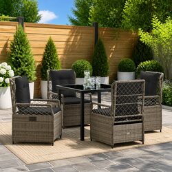 Garden Dining Set 5 Piece Outdoor Furniture Grey Poly Rattan Table Chairs