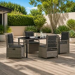 Garden Dining Set 5 Piece Outdoor Furniture Grey Poly Rattan Table Chairs