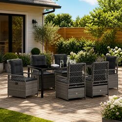 Garden Dining Set 7 Piece Outdoor Furniture Grey Poly Rattan Table Chairs