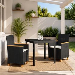 Garden Dining Set 3 Pieces Outdoor Patio Furniture Black Rattan Steel Frame