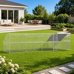 Chicken Cage 4 pcs Silver Outdoor Aviary Steel PE Garden Enclosure 800x200x200cm