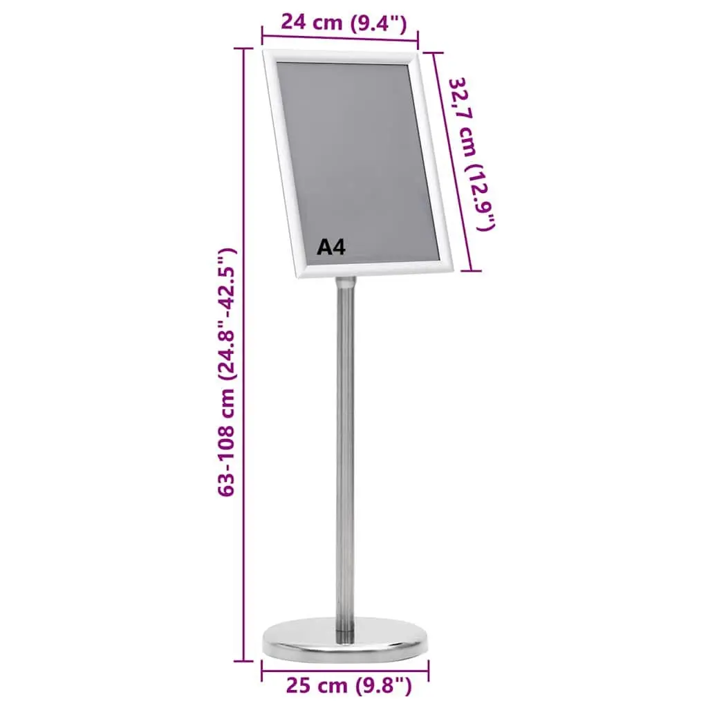Poster Stand Height Adjustable Rotatable 2 Pack Silver Aluminum Frame