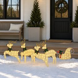 LED Reindeers 5 pcs Gold Fabric Christmas Holiday Home Garden Decoration Lights