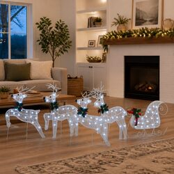 LED Reindeer Decorations 5 pcs White Fabric Art Deco Holiday Christmas Indoor