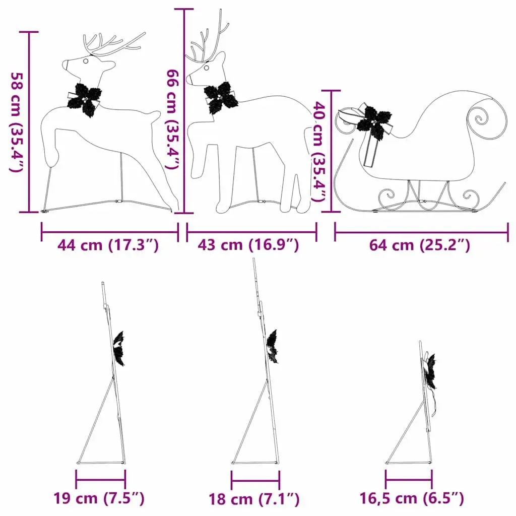 LED Reindeer Decorations 7 Piece White Fabric Art Deco Style Christmas Holiday