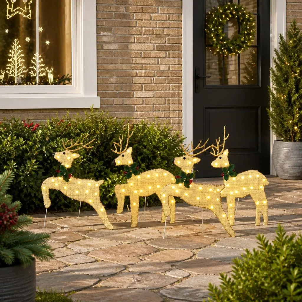 LED Reindeer Christmas Decoration 4 Pieces Gold Art Deco Holiday Light