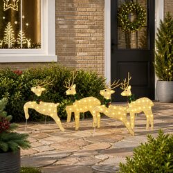LED Reindeer Christmas Decoration 4 Pieces Gold Art Deco Holiday Light