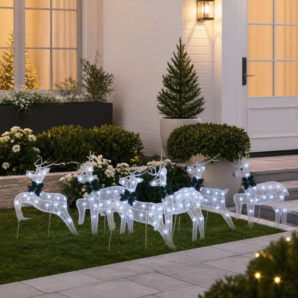 LED Reindeer Christmas Decorations 6 Piece Set White Holiday Festive Indoor