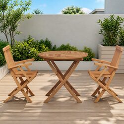 Garden Dining Set 3 pcs Brown Acacia Wood Outdoor Table Chairs Armrest