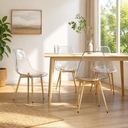 Dining Chairs 4 pcs Transparent Seat Ergonomic Backrest Kitchen Furniture