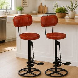 Bar Stools 2 pcs Brown Upholstered Seating with Bicycle Pedal Footrests