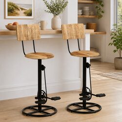 Bar Stools 2 pcs Solid Wood Mango Brown Kitchen Dining Room Seating with