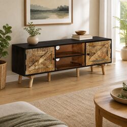 TV Cabinet 140x30x46 cm Rough Mango Wood Acacia Living Room Bedroom Storage