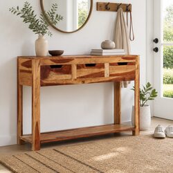 Wooden Console Table 110x35x75 cm Solid Acacia Side Hallway End Table 3 Drawer