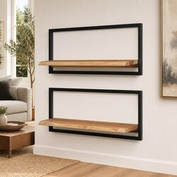 Wall Shelves 2 Pieces 80x25x35 cm Floating Display Shelf Brown Wood Steel Frame