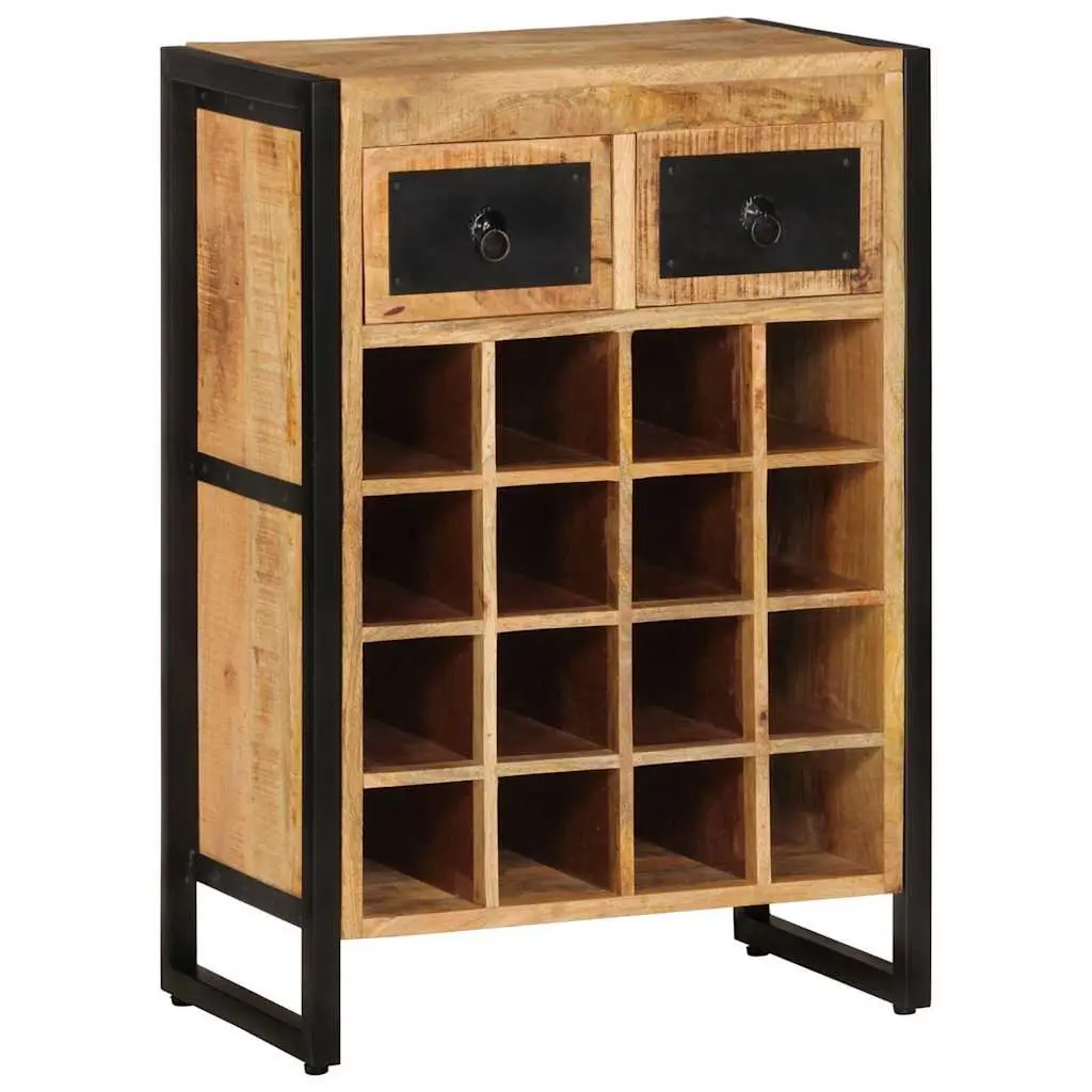 Wine Rack Solid Wood Storage Holder for 16 Bottles with Drawers Brown