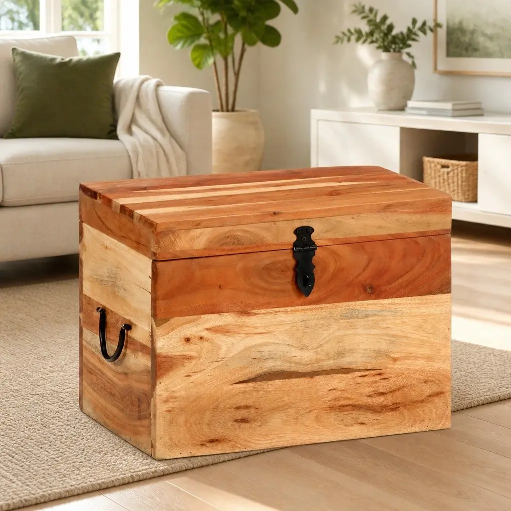 Storage Chest Solid Acacia Wood 39x28x31cm Brown Wooden Storage Box