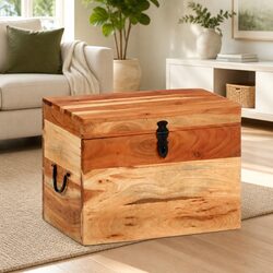 Storage Chest Solid Wood Acacia 39x28x31cm Brown Wooden Storage Box Bedroom