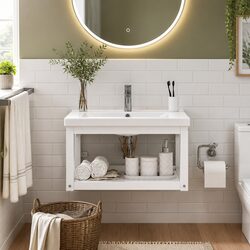 Wall-mounted Bathroom Vanity Unit Storage Frame White 59x38x31cm Iron Organiser