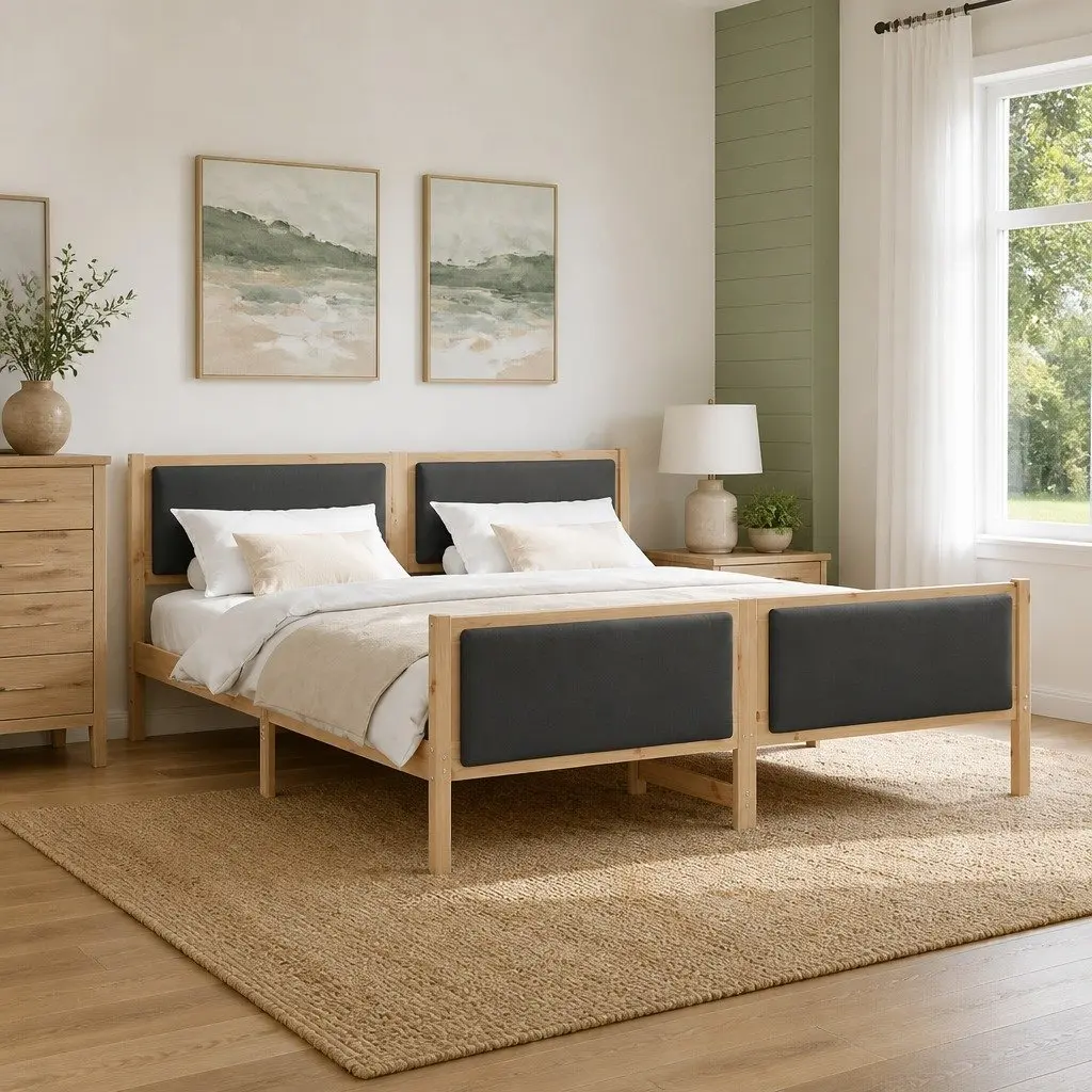 Bed Frame with Headboard Fabric Upholstered 180 x 200 cm Dark Grey