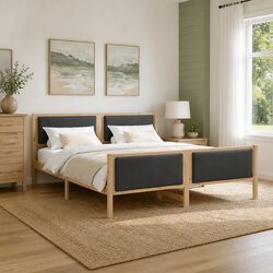 Bed Frame with Headboard Dark Grey 180 x 200 cm Fabric Upholstered Platform