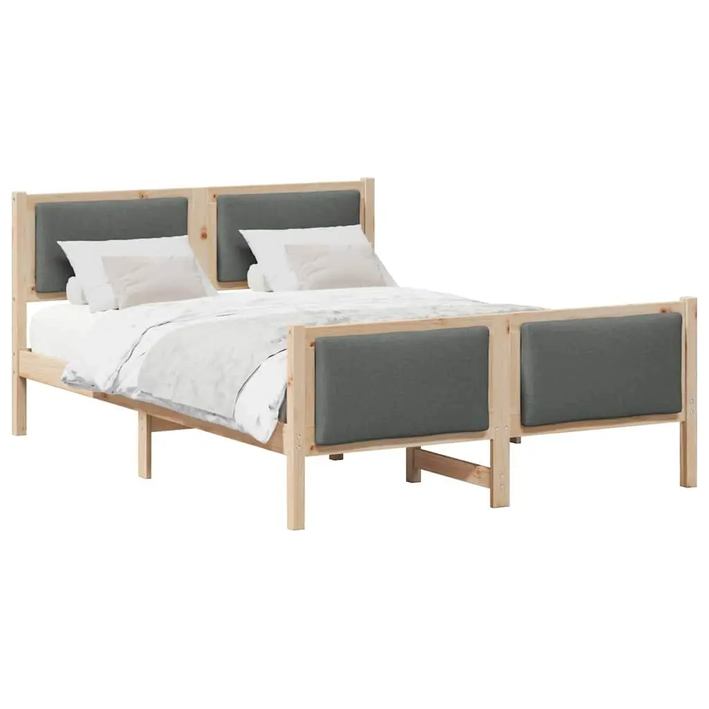 Bed Frame with Headboard Solid Pine Wood 150 x 200 cm Polyester Upholstered Brown