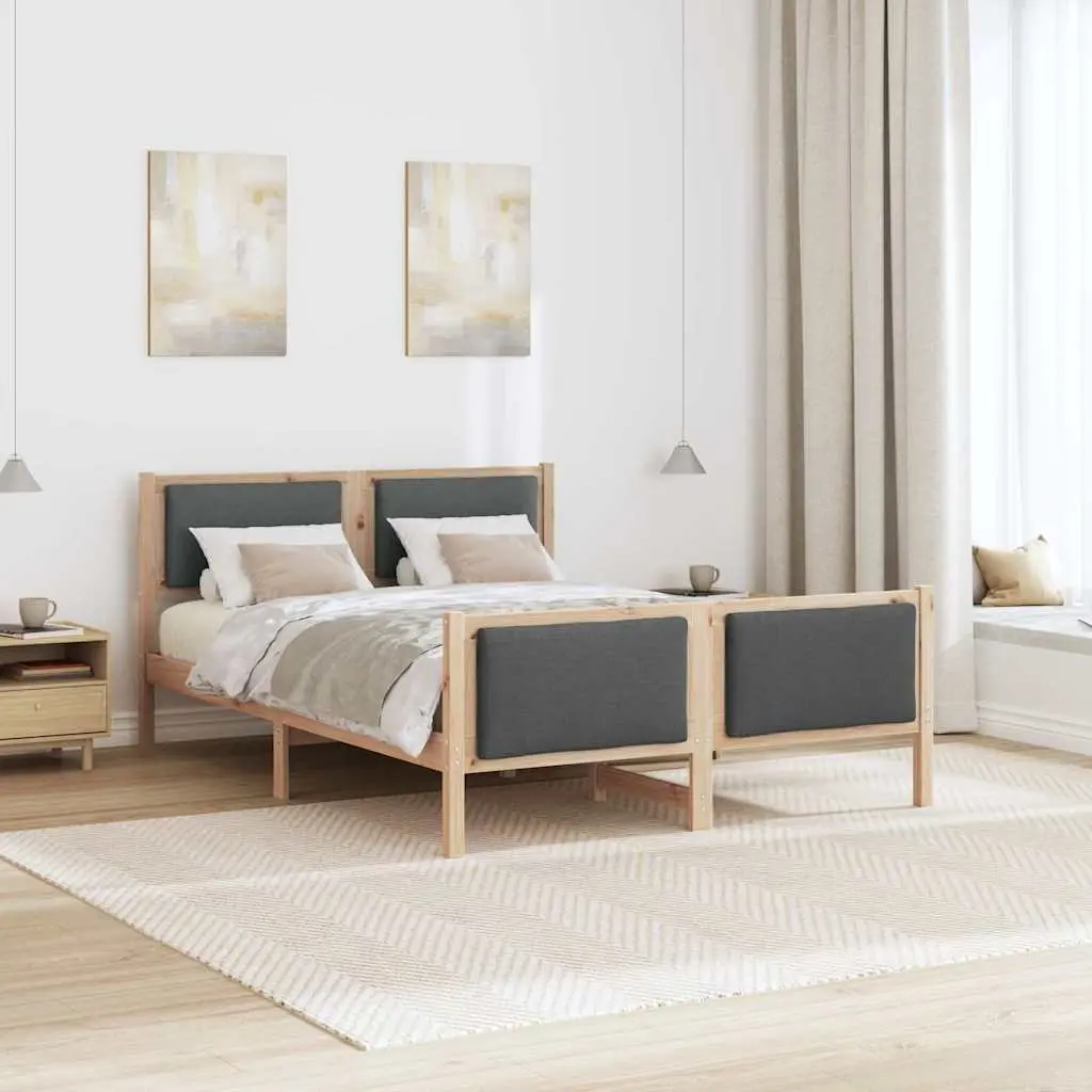 Bed Frame with Headboard Solid Pine Wood 150 x 200 cm Polyester Upholstered Brown