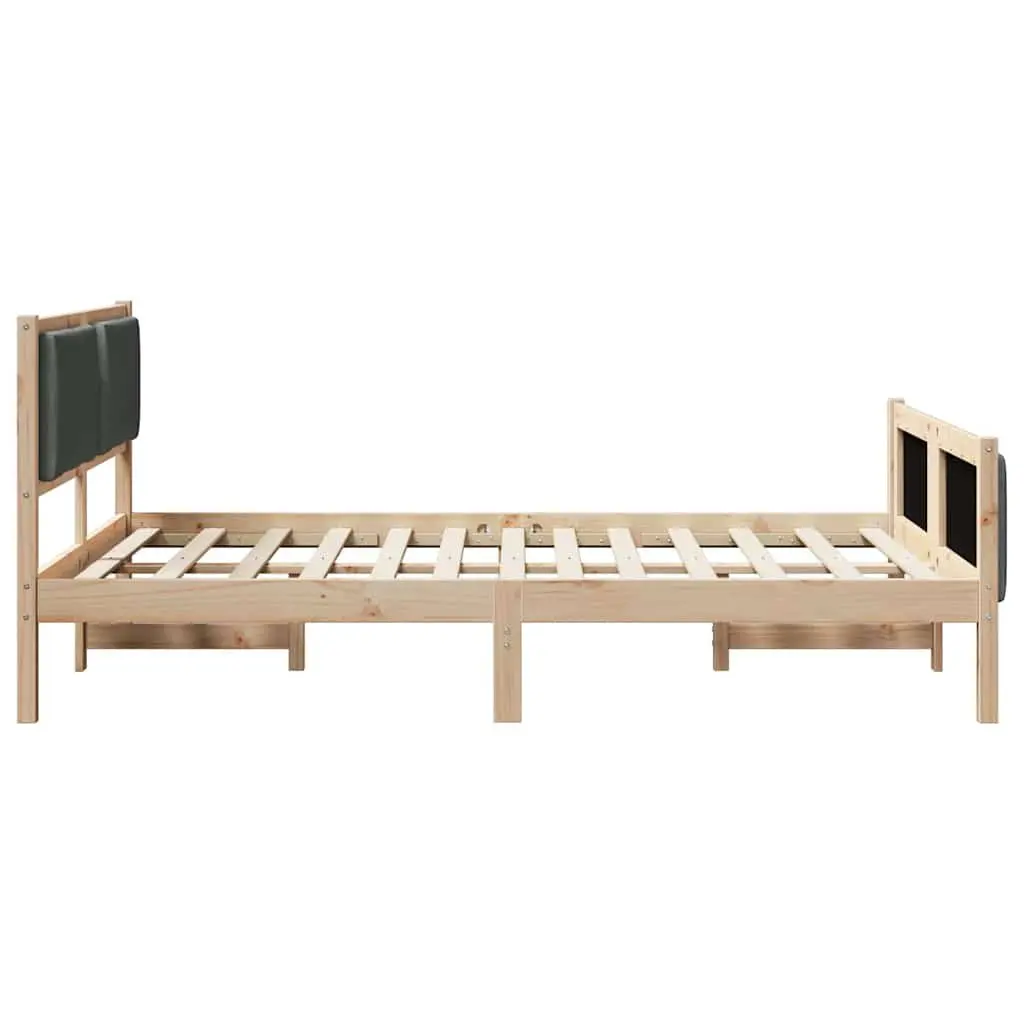Bed Frame with Headboard Solid Pine Wood 150 x 200 cm Polyester Upholstered Brown