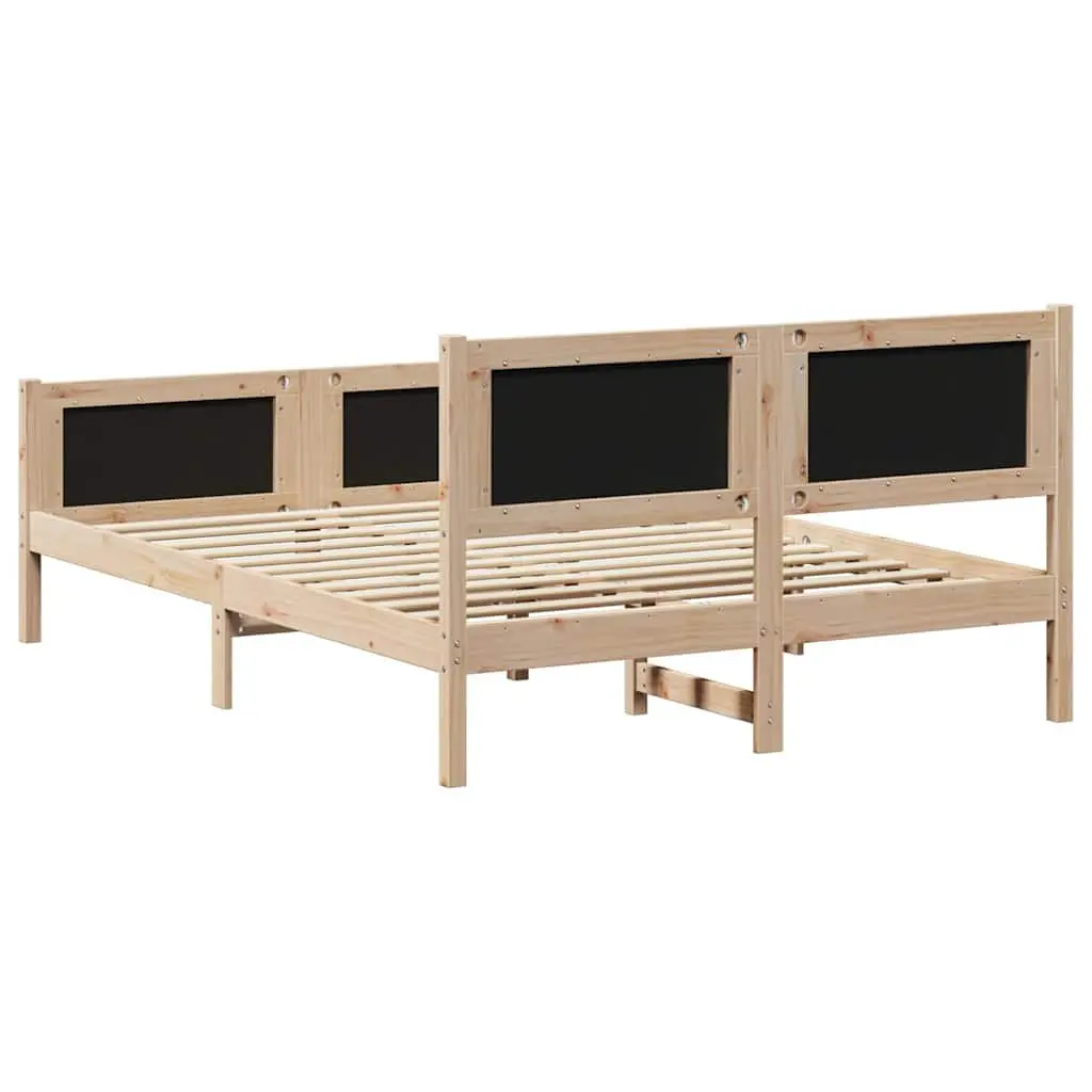 Bed Frame with Headboard Solid Pine Wood 150 x 200 cm Polyester Upholstered Brown