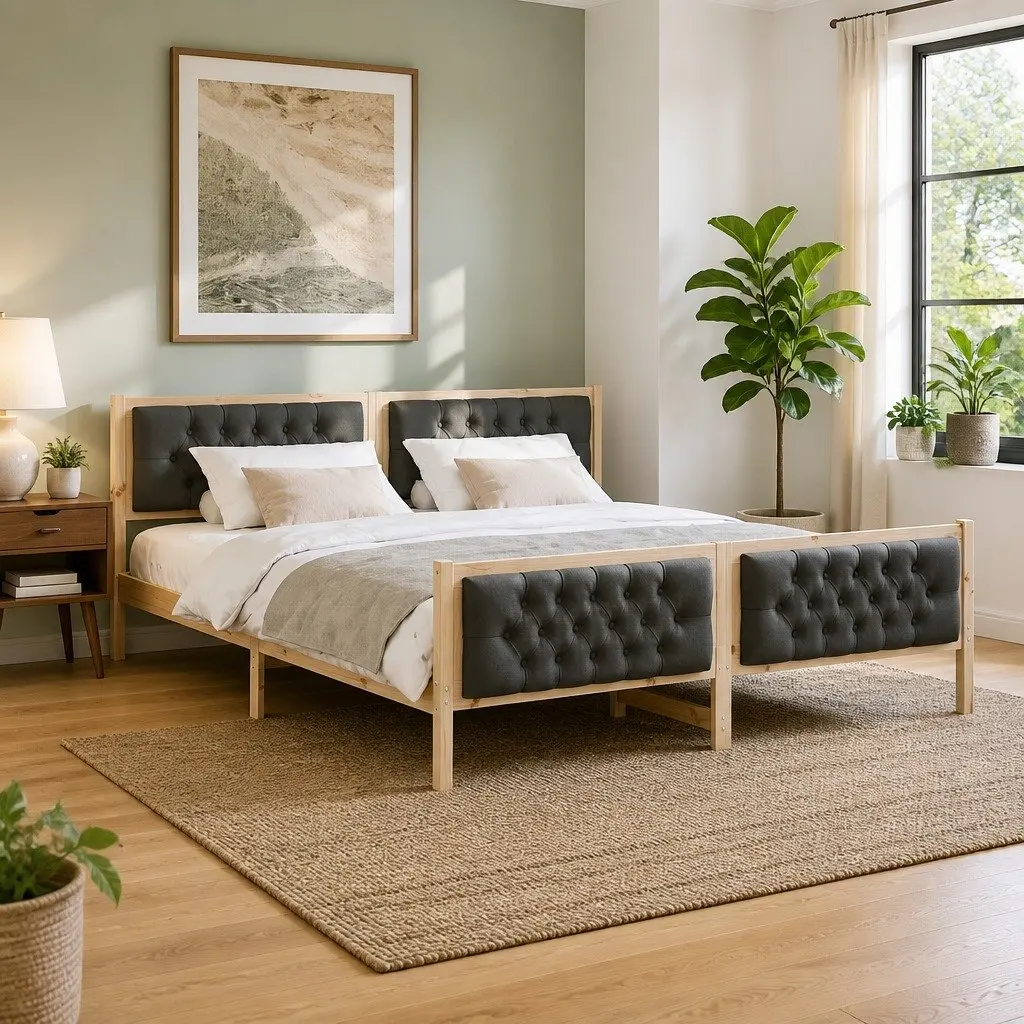 Bed Frame Solid Pine Wood Headboard 180 x 200 cm Brown