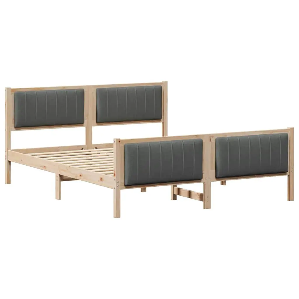 Platform Bed Frame Solid Pine Wood 150x200cm Brown Dark Grey Headboard Footboard